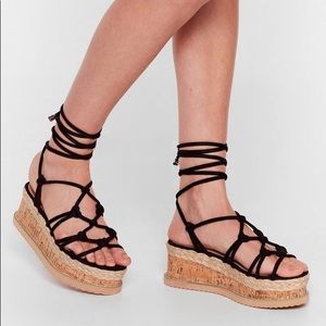 Woven Tie Up Strappy Platform Sandals